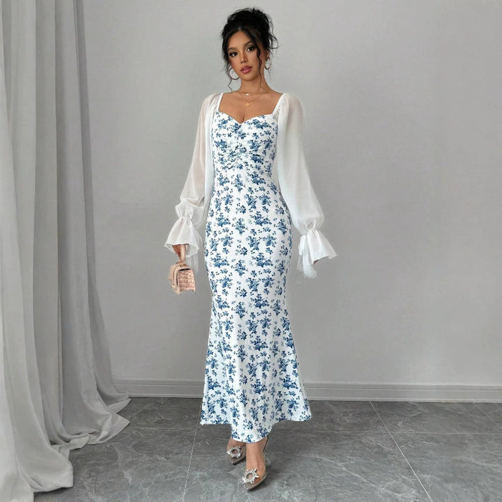 Damen Maxikleid mit floralem Print und elegantem Chiffonüberwurf Drune