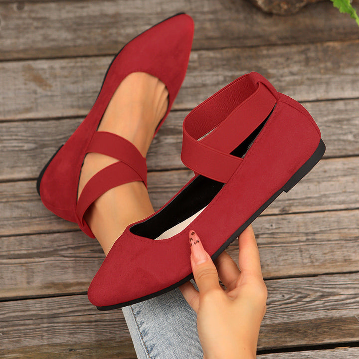 Damen Ballerina-Schuhe mit elastischen Kreuzbändern und rutschfester Sohle Drune