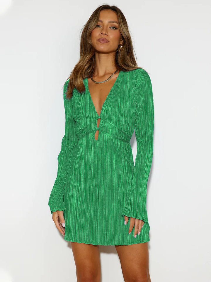 Damen Kurzes Wickelkleid mit tiefem V-Ausschnitt und schwingendem Saum Drune