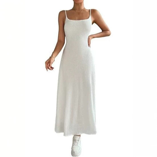 Damen Maxikleid mit zarten Trägern und raffinierter Rippstruktur Drune