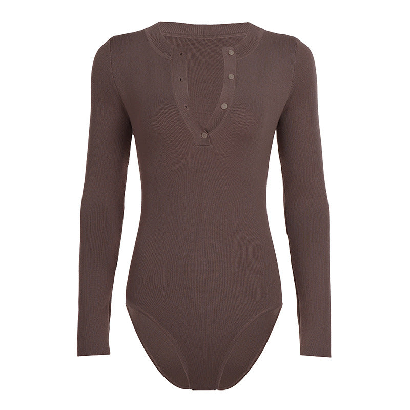 Damen Langarmbody mit Knopfleiste Drune