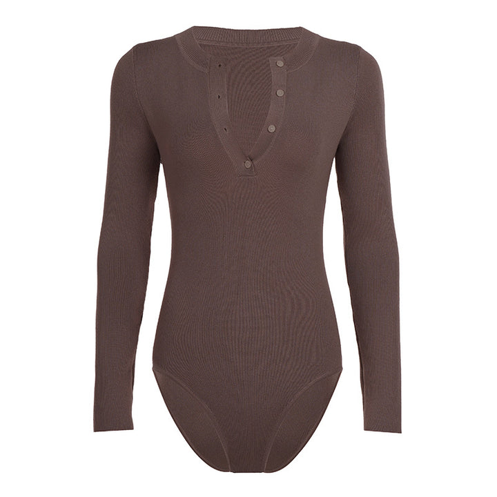 Damen Langarmbody mit Knopfleiste Drune