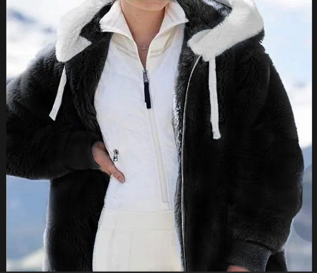 Damen Kuschelige Kunstpelzjacke mit Kapuze Drune