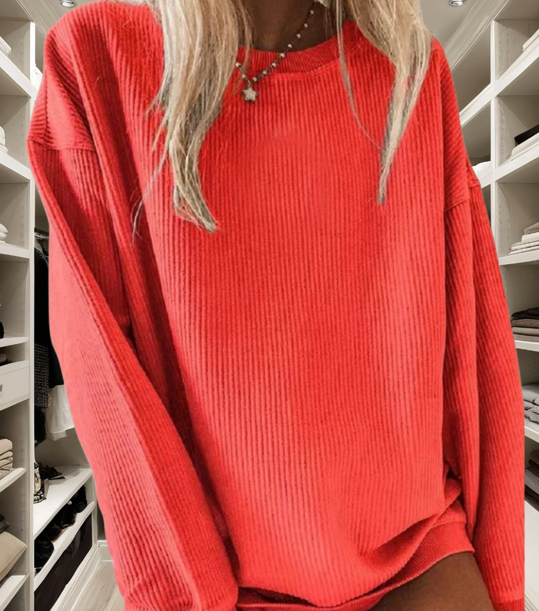 Damen Lässiger Rippstrick-Pullover mit weitem Schnitt Drune