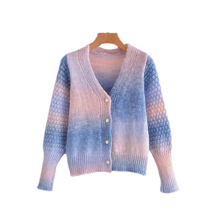 Damen Farbverlauf Strickjacke mit originellem Rippdesign Drune