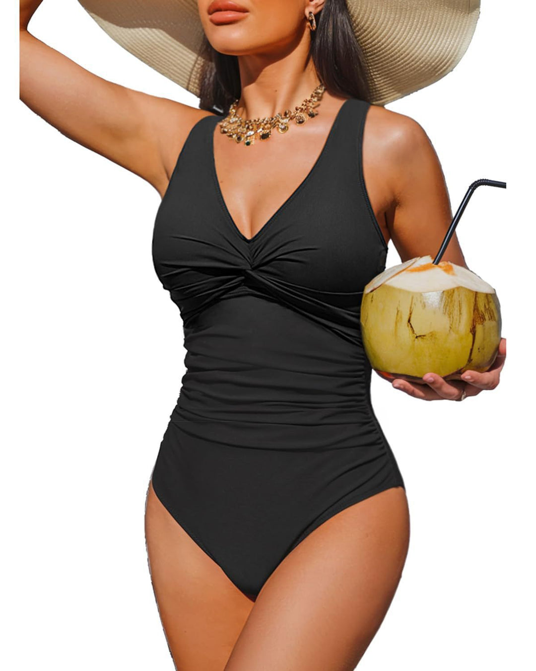 Damen Eleganter Einteiler Badeanzug mit modischem Twist Drune