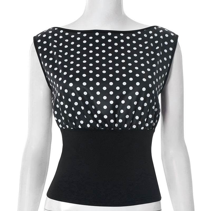 Damen Polka-Dots Oberteil mit elastischem Bund Drune