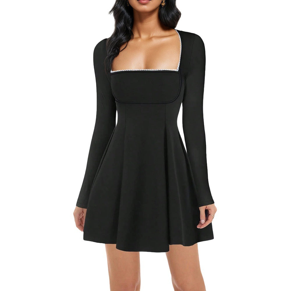 Damen Kleid mit schickem quadratischen Ausschnitt und langen Ärmeln Drune
