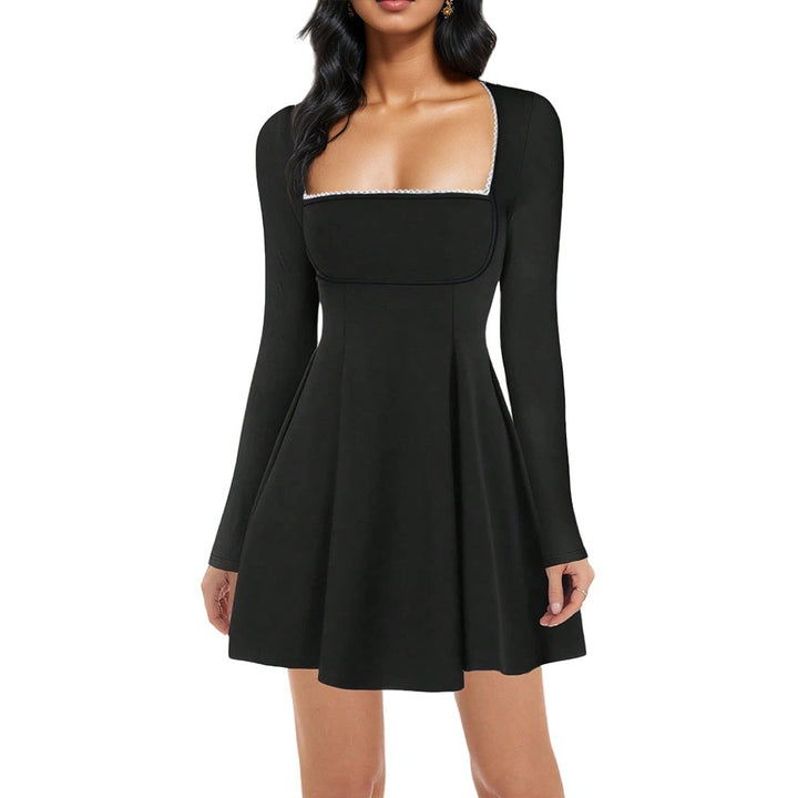 Damen Kleid mit schickem quadratischen Ausschnitt und langen Ärmeln Drune