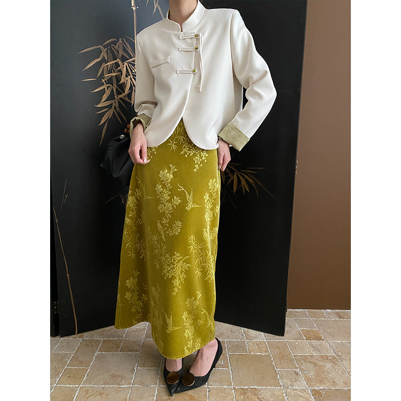 Damen komfortable Chiffon-Jacke mit asiatischen Knopfdetails Drune