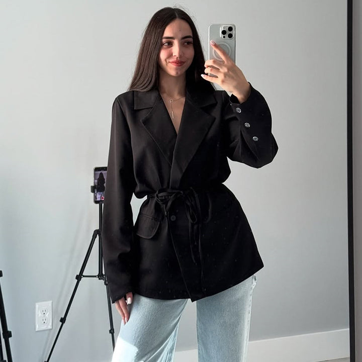 Damen Oversized Blazerjacke mit Taillengürtel Drune