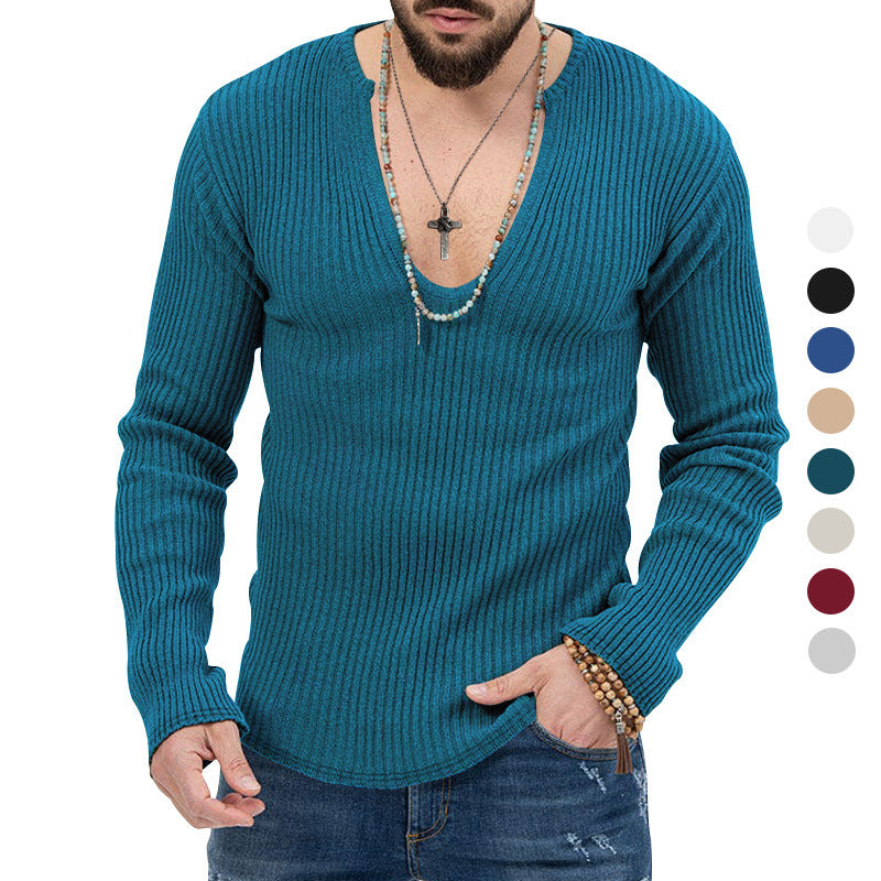 Herren elegantes Langarmshirt mit tiefem V-Ausschnitt und strukturiertem Gewebe Drune