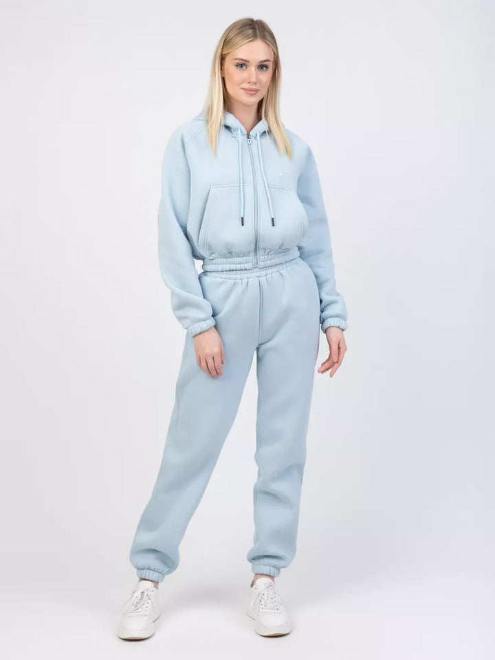 Damen Fleece-Pullover und Jogginghose-Set mit Kängurutasche und elastischem Bund Drune