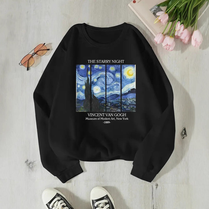 Damen Sweatshirt mit klassischem Van Gogh Kunstmotiv Drune