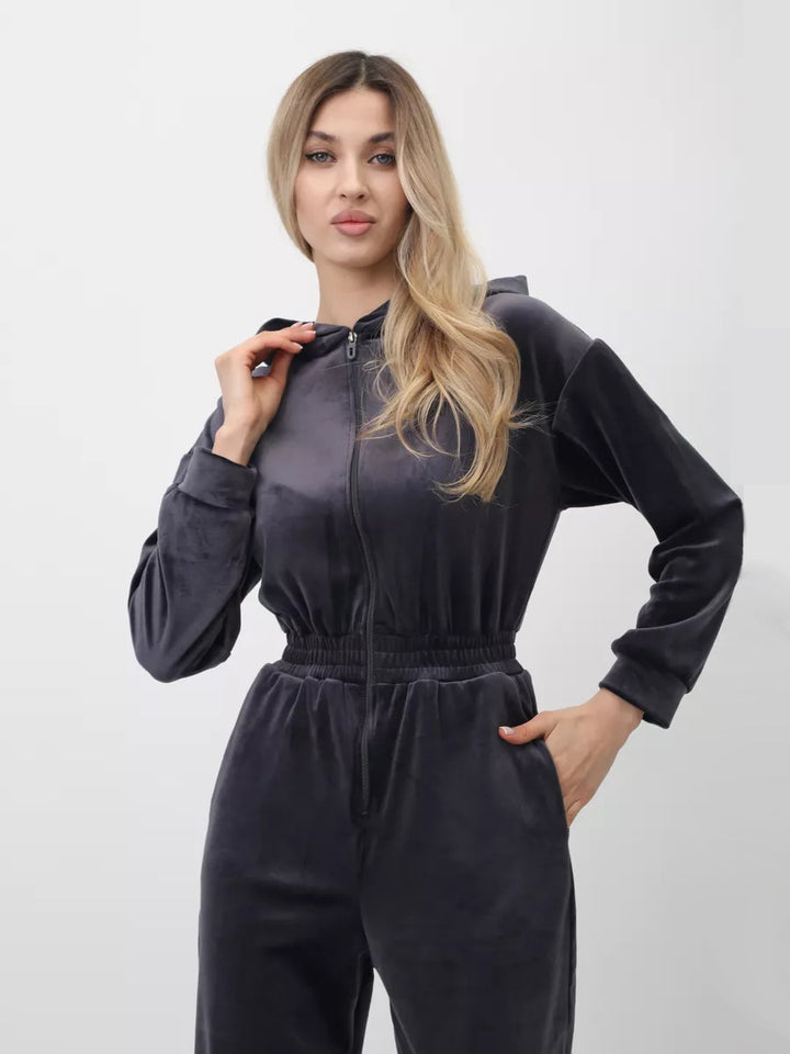 Damen weicher Fleece-Jumpsuit mit hohem Kragen und tailliertem Schnitt Drune
