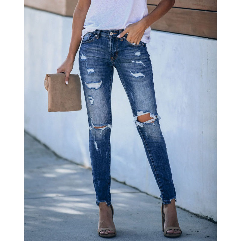 Damen Skinny Jeans mit modischem Destroyed-Look und figurbetontem Schnitt Drune
