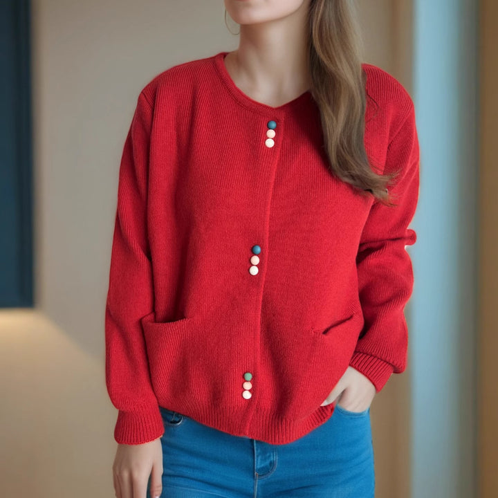 Damen Strickjacke mit farbenfrohen Knopfdetails und praktischen Taschen Drune