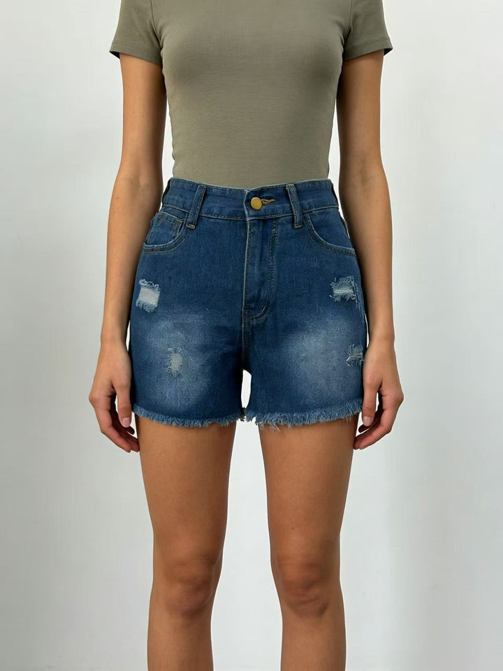 Damen Crop Top und High-Waist Jeans-Shorts Drune
