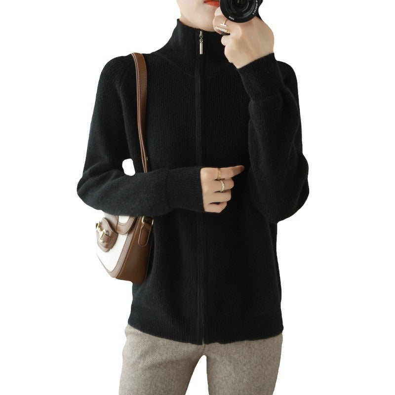 Damen Strickjacke mit hohem Stehkragen und durchgehendem Reißverschluss Drune