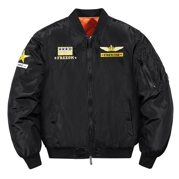 Herren  Flugstil bestickte Abzeichen Nylon Bomberjacke mit gesteppter Futter und Ärmeltasche mit Reißverschluss Drune
