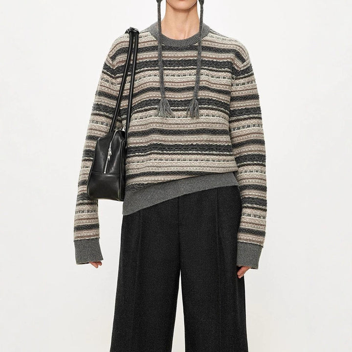 Damen modischer Strickpullover mit französischen Gürtel-Details Drune