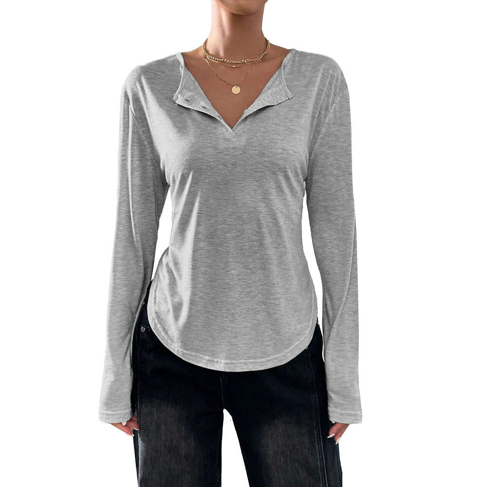 Damen Longsleeve T-Shirt mit dezentem V-Ausschnitt und lässigem Schnitt Drune