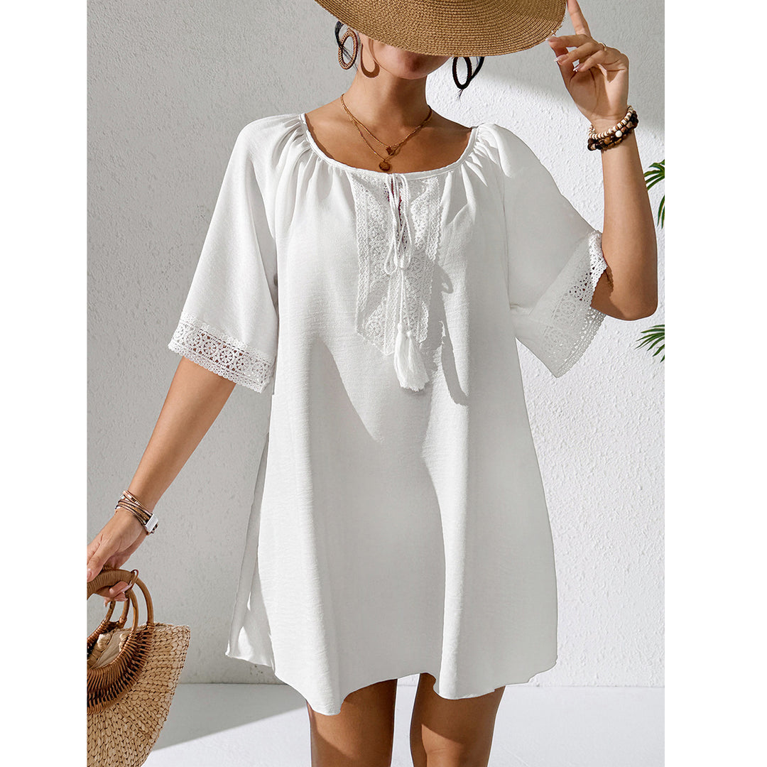 Damen luftiges Strandkleid mit verzierten Ärmeln Drune