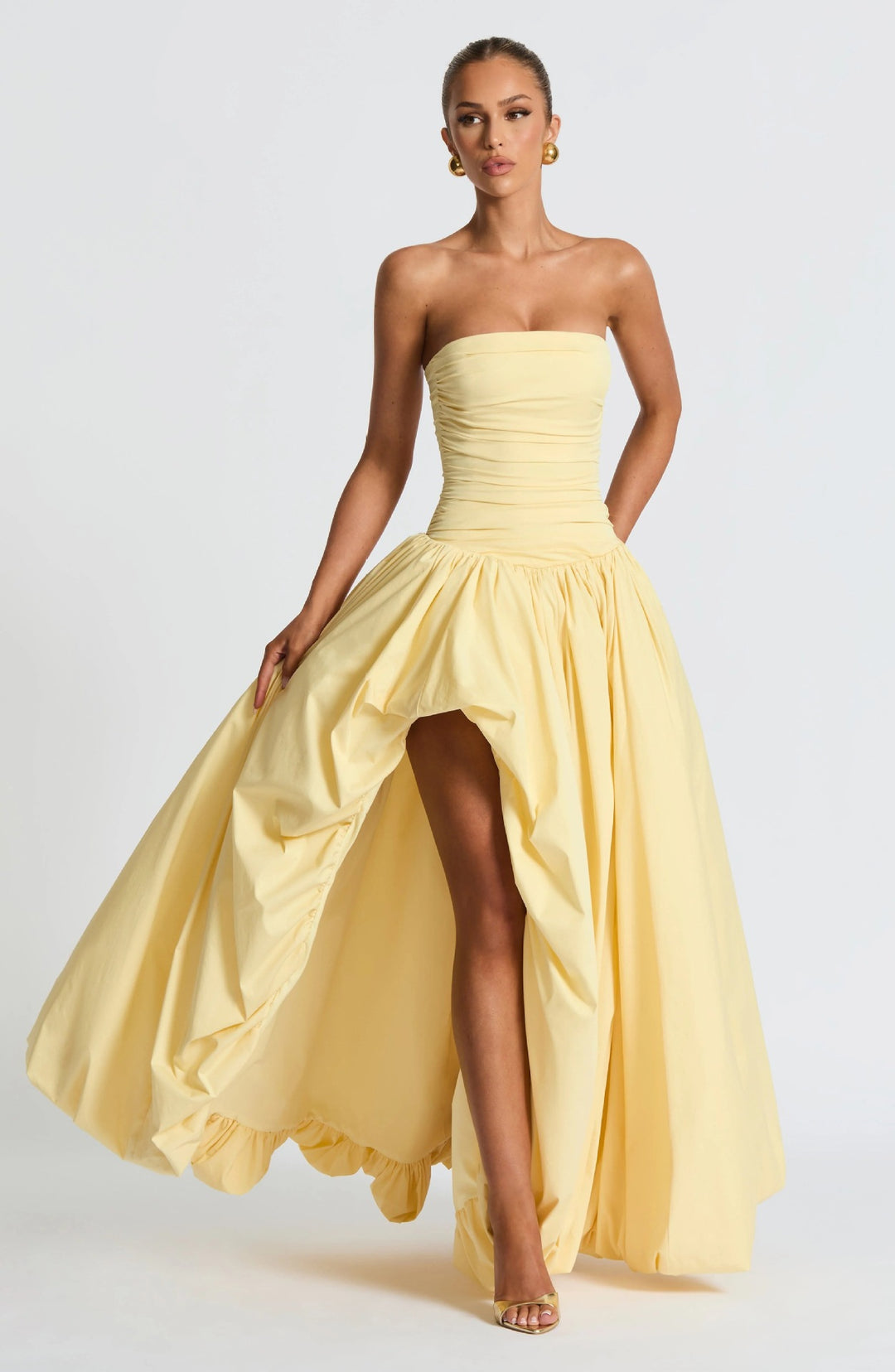 Damen Strapless Ballkleid mit hohem Schlitz und fließendem Rock Drune