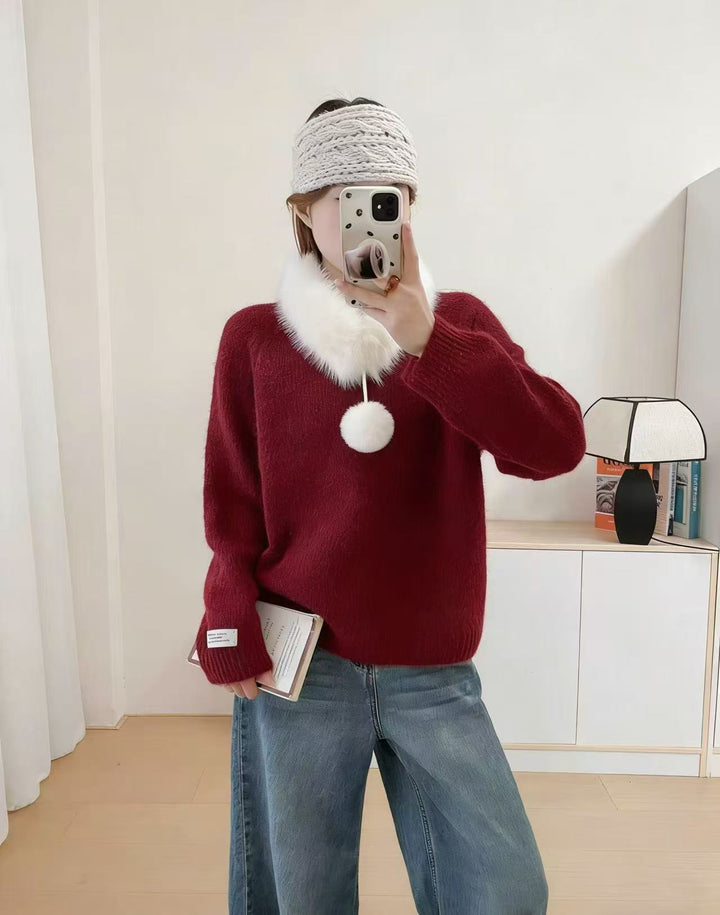 Damen Kuscheliger Strickpullover mit abnehmbarem Kragen Drune