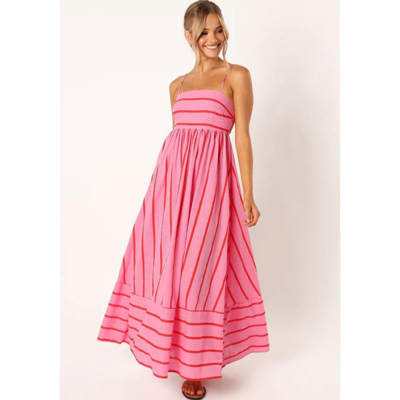 Damen Maxikleid aus gestreiftem Baumwollstoff Drune