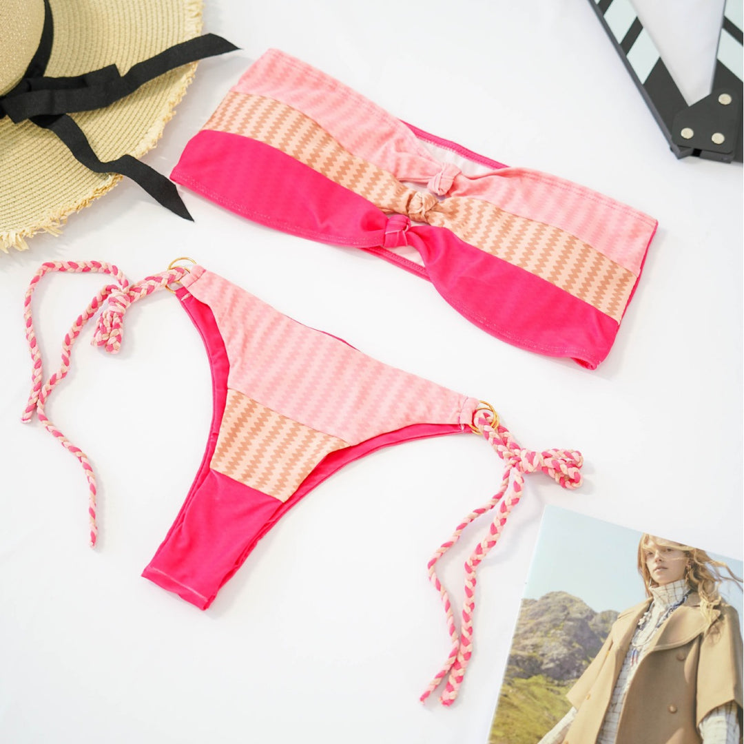 Damen Bandeau-Bikini mit raffinierten Knotendetails und verspieltem Design Drune