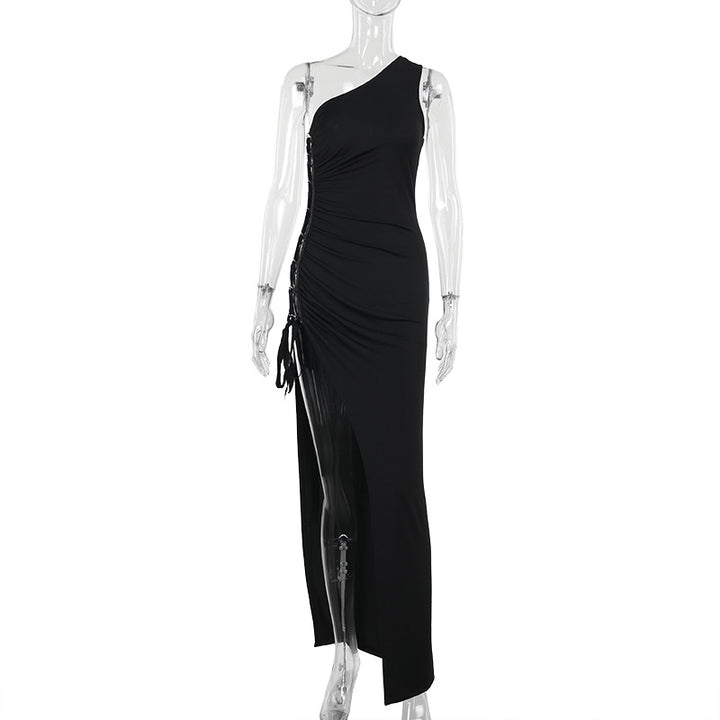 Damen Maxikleid mit asymmetrischem Schnitt und Raffung Drune