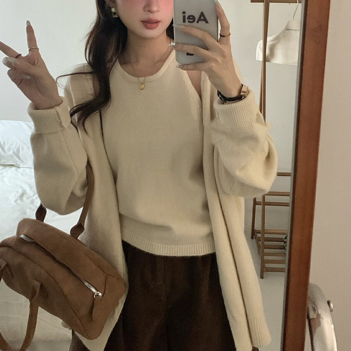 Damen kuschelige Strickjacke mit verlängertem Schnitt und feiner Textur Drune