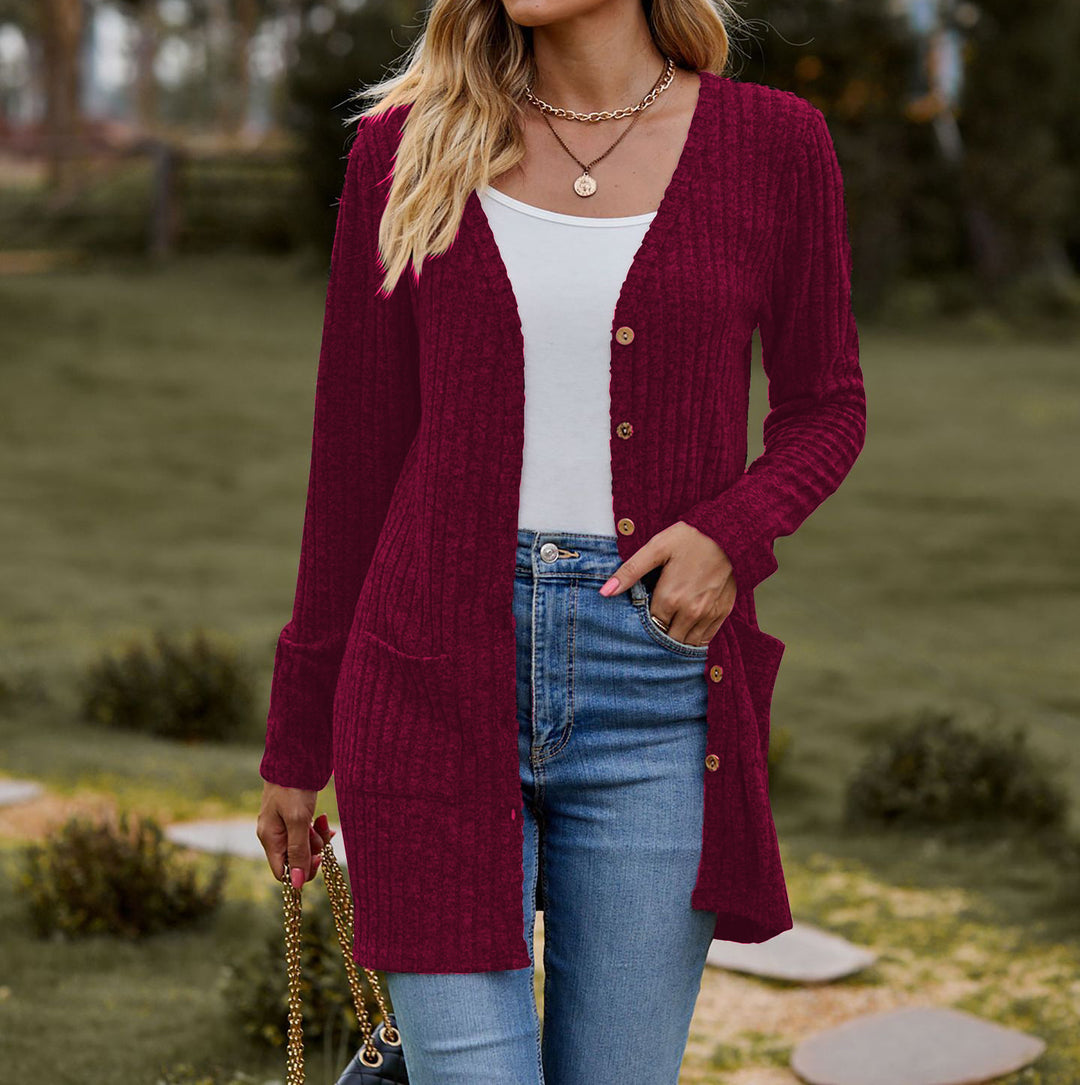Damen Strickjacke mit Knopfleiste und Taschen Drune