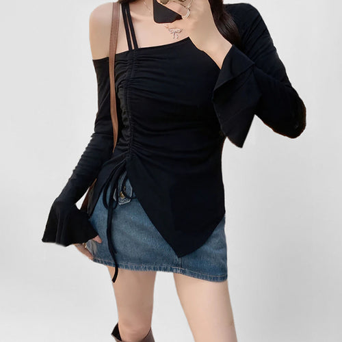 Damen Top mit schulterfreiem Design und raffinierten Rüschenärmeln Drune