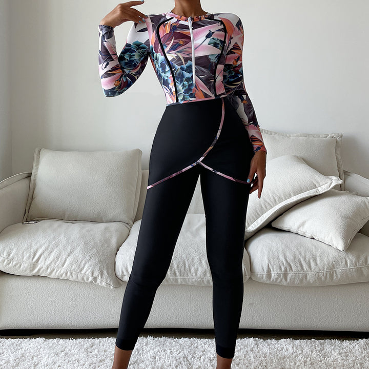 Damen Modischer Longsleeve-Schwimmanzug mit floralem Design Drune