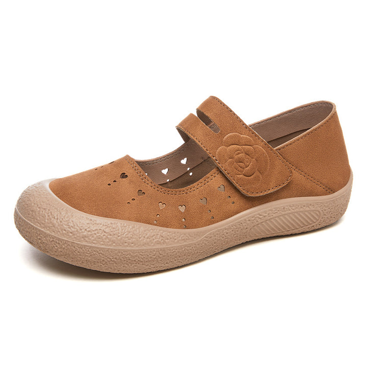 Damen nan komfortabler Mary-Jane Slipper mit Klettverschluss, perforiertem Herzmuster und stoßdämpfender Leichtsohle Drune