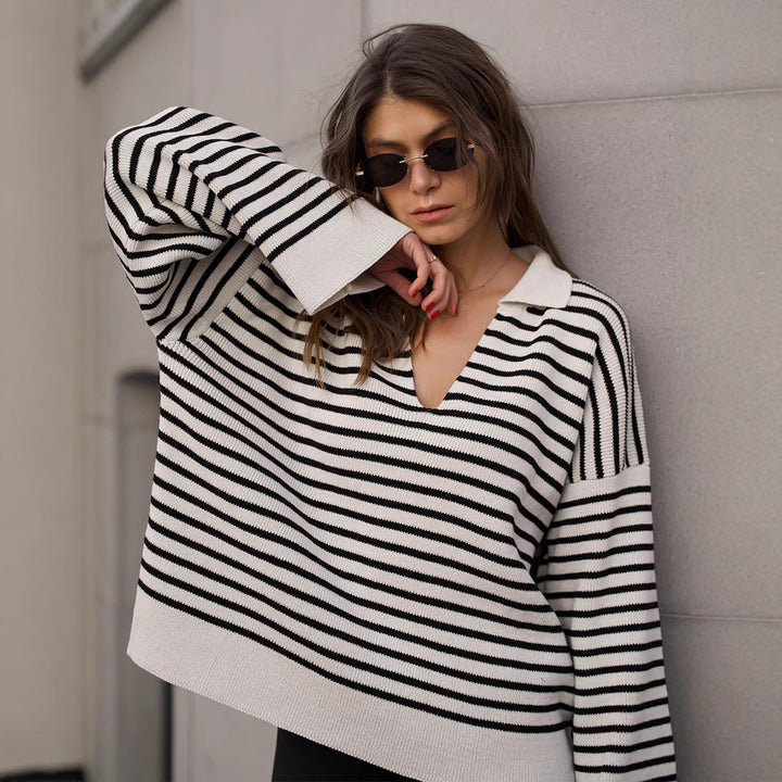 Damen Pullover mit weitem Schnitt und V-Ausschnitt Drune