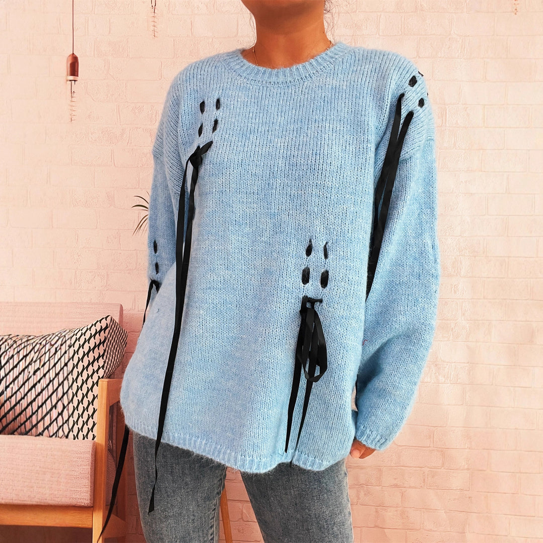 Damen modischer Oversize-Pullover mit einzigartigen Schnürdetails Drune