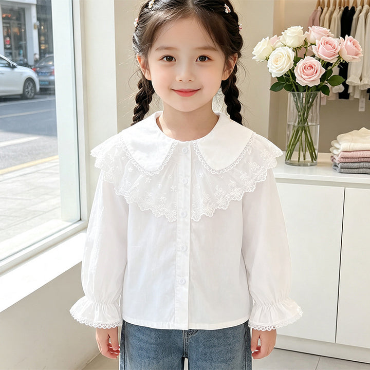 Mädchen Bluse mit eleganter Spitzenverzierung und Rüschendetails Drune