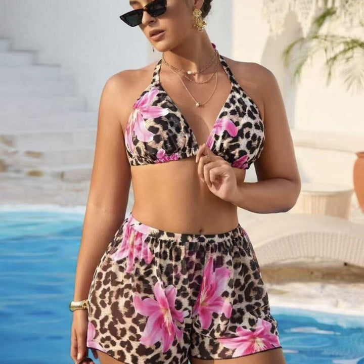 Damen Bikini-Set mit modischem Tiermuster und hoch taillierten Shorts Drune