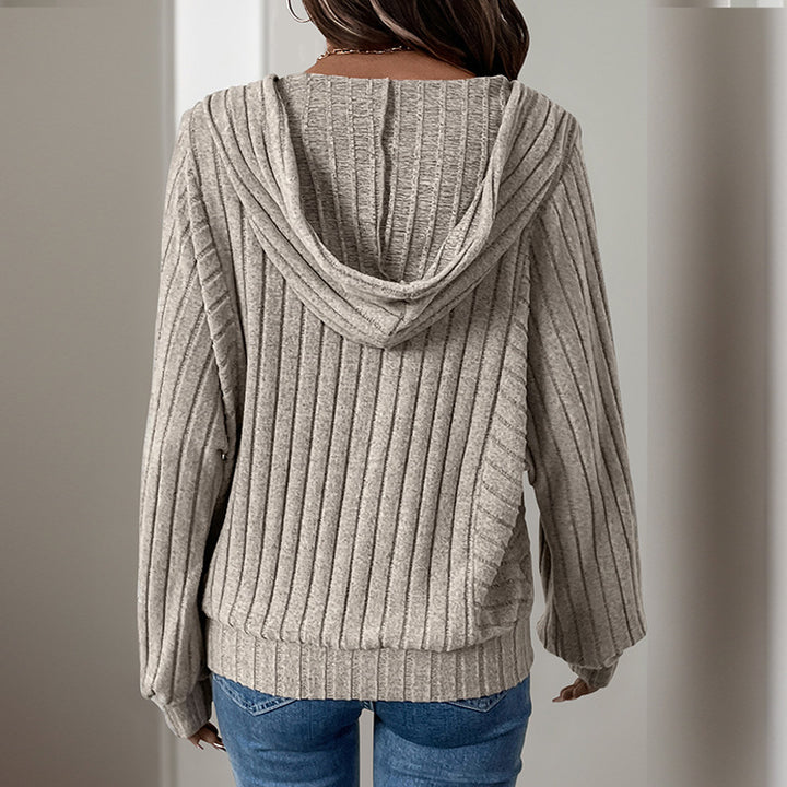 Damen Kapuzensweater mit strukturiertem Rippdesign und eleganten Knopfdetails Drune