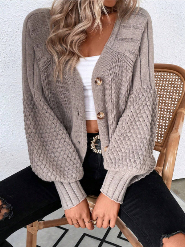 Damen Grobstrickcardigan mit knöpfbaren Details und strukturierten Ärmeln Drune