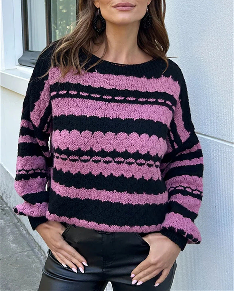 Damen trendiger Grobstrickpullover im modernen Muster mit lockeren Ärmeln Drune