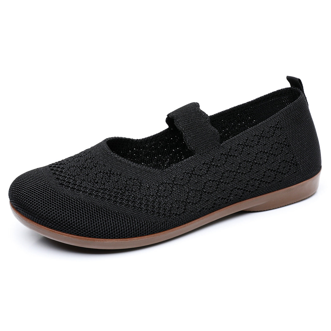 Damen nan gestrickter Mary-Jane-Slipper mit elastischem Riemen und ergonomischer Komfortsohle Drune