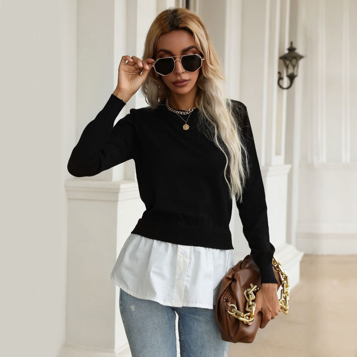 Damen lässiger Strickpullover mit integrierter Bluse Drune