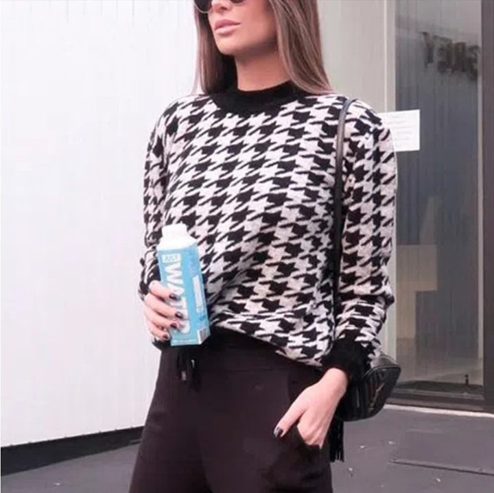 Damen Grobstrickpullover mit modernem Hahnentrittmuster Drune