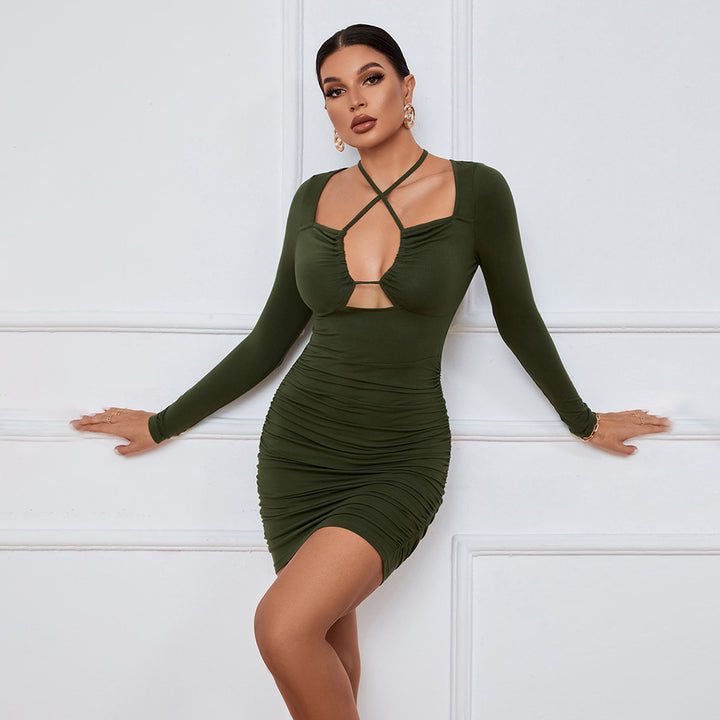 Damen figurbetontes Wickelkleid mit dekorativen Raffungselementen und schickem V-Ausschnitt Drune