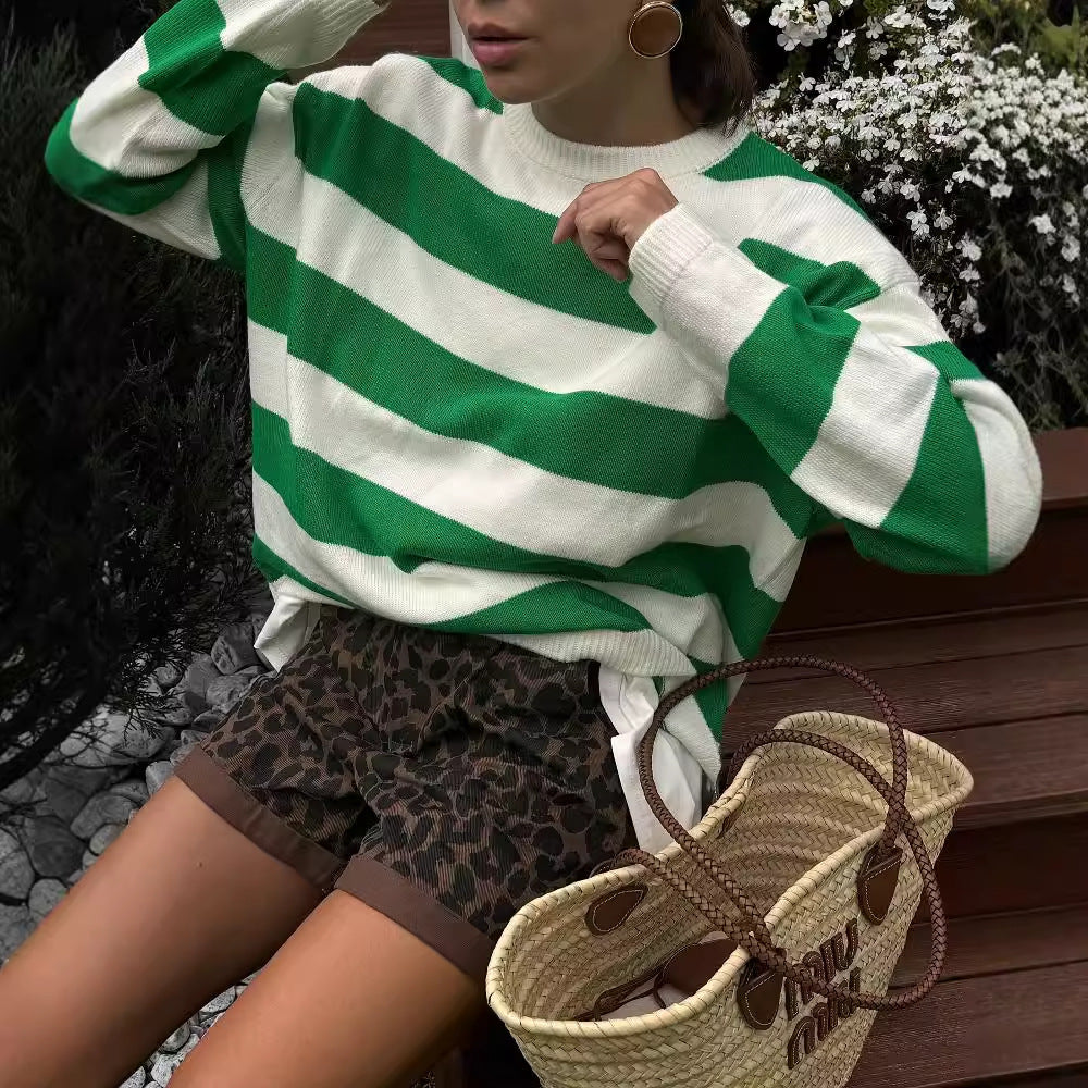 Damen lässiger Strickpullover mit modernen Streifenmustern und komfortablem Schnitt Drune