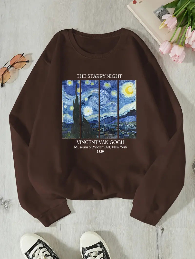 Damen Sweatshirt mit klassischem Van Gogh Kunstmotiv Drune